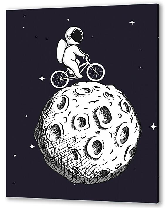 Картина маслом - Космонавт на велосипеде по Луне