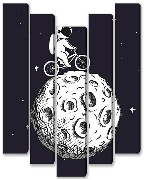 Модульная картина - Космонавт на велосипеде по Луне