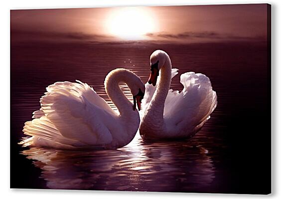 Картина маслом - Лебеди на закате