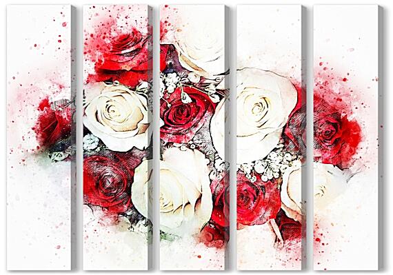 Модульная картина - Розы на белом