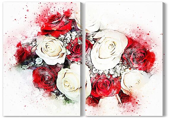 Модульная картина - Розы на белом