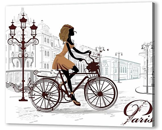 Картина маслом - Девушка на велосипеде