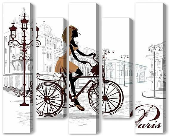 Модульная картина - Девушка на велосипеде