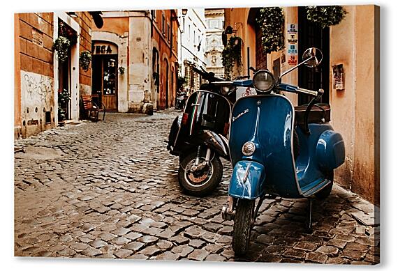 Картина маслом - Vespa на старой улице. Рим, Италия