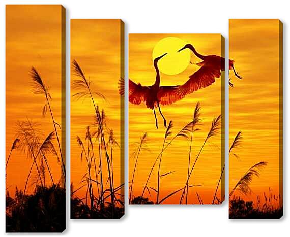 Модульная картина - Журавли в лучах солнца