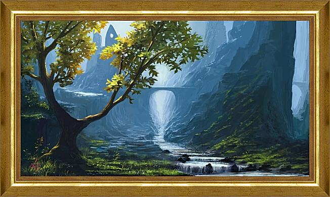 Картина - Дерево у горного ручья