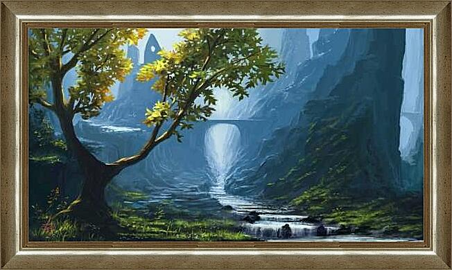 Картина - Дерево у горного ручья