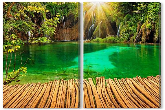 Модульная картина - Зелёное горное озеро