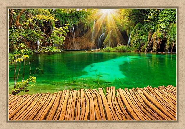 Картина - Зелёное горное озеро