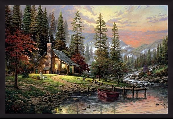 Картина - Дом у реки