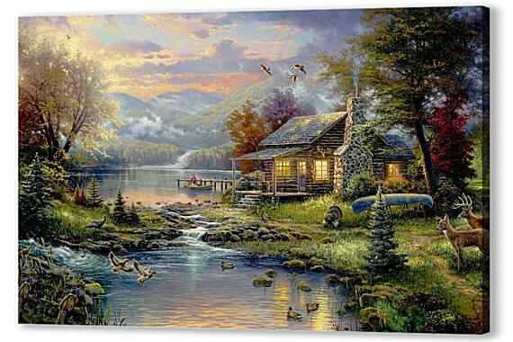 Картина маслом - Дом у реки