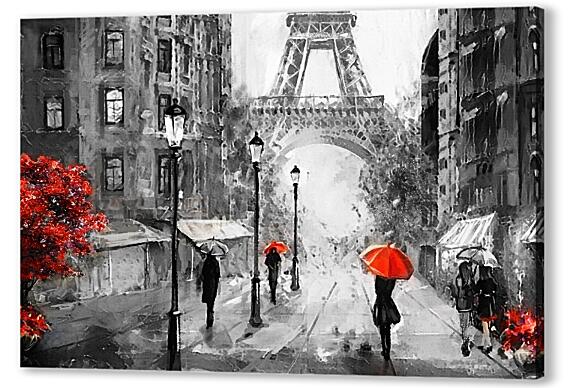 Картина маслом - Девушка и красный зонт