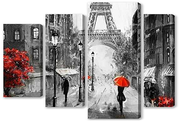 Модульная картина - Девушка и красный зонт