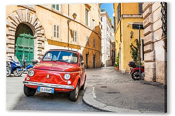 Картина маслом - Fiat Nuova 500 на улице Рима