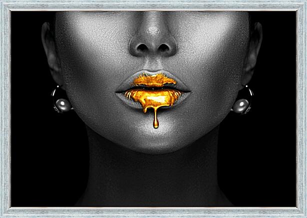 Картина - Золотые губы на черном фоне