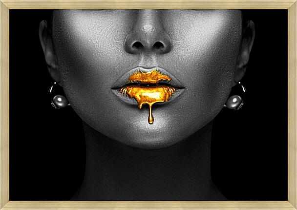 Картина - Золотые губы на черном фоне