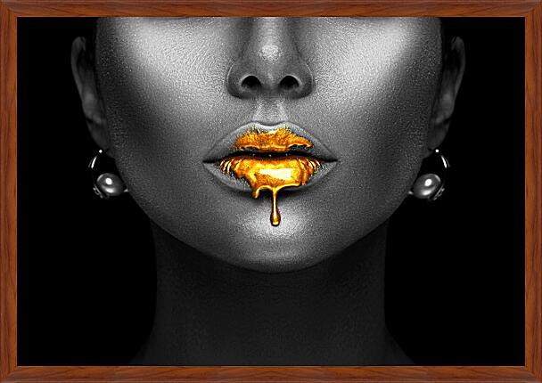 Картина - Золотые губы на черном фоне