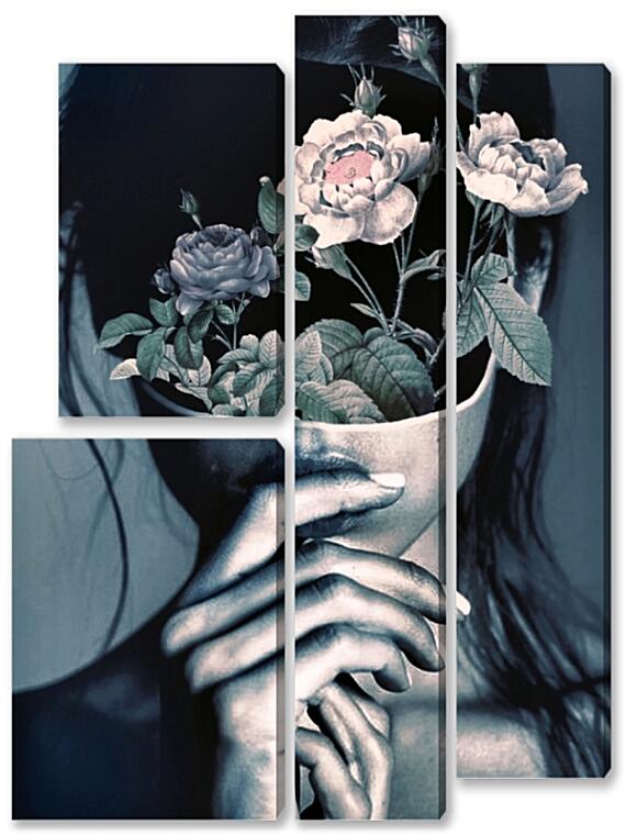 Модульная картина - Цветы на лице №1