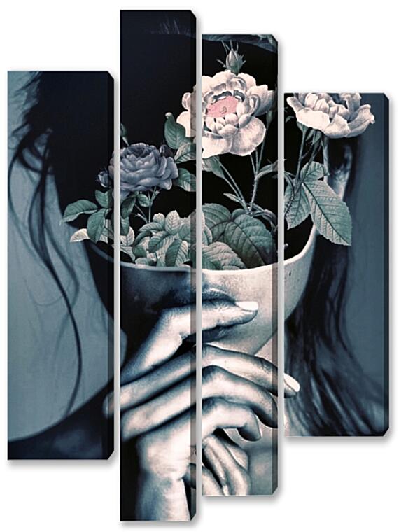 Модульная картина - Цветы на лице №1