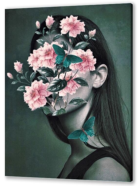 Постер (плакат) - Цветы на лице №3