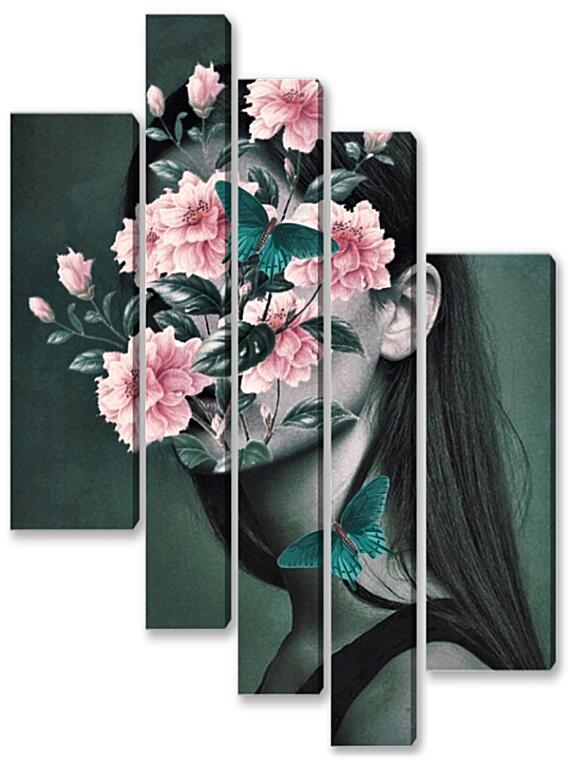 Модульная картина - Цветы на лице №3