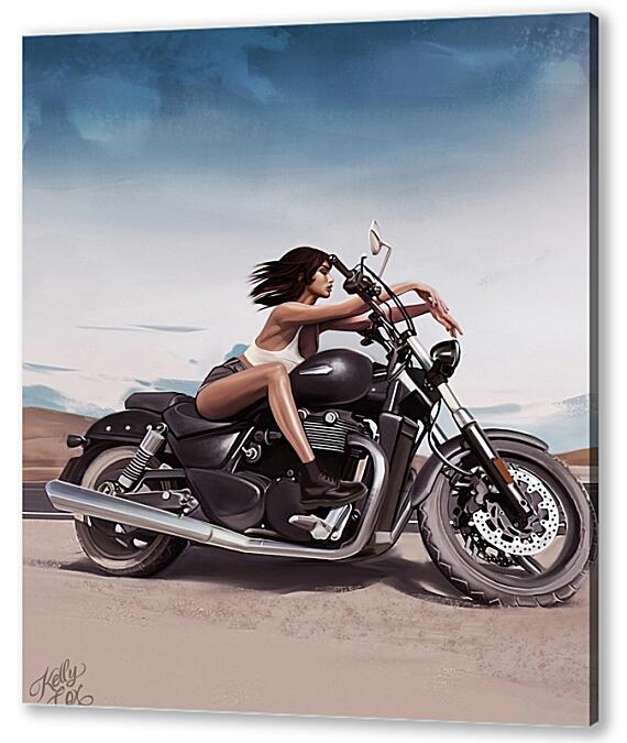 Постер (плакат) - Девушка на мотоцикле арт