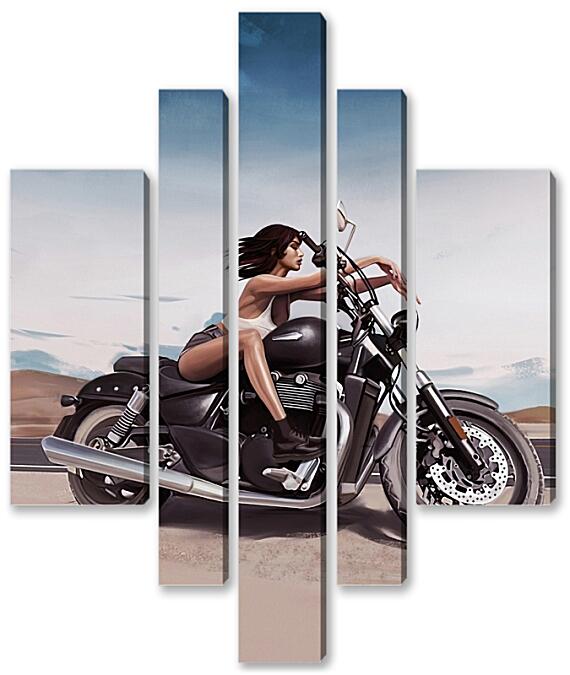 Модульная картина - Девушка на мотоцикле арт