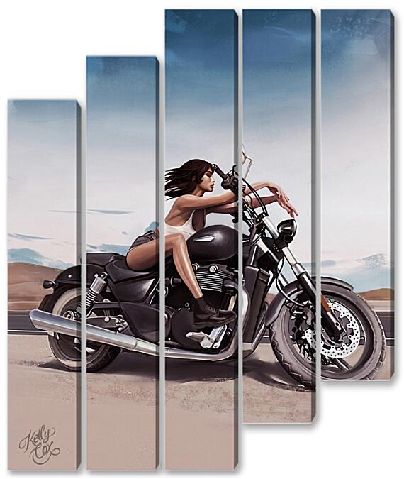 Модульная картина - Девушка на мотоцикле арт