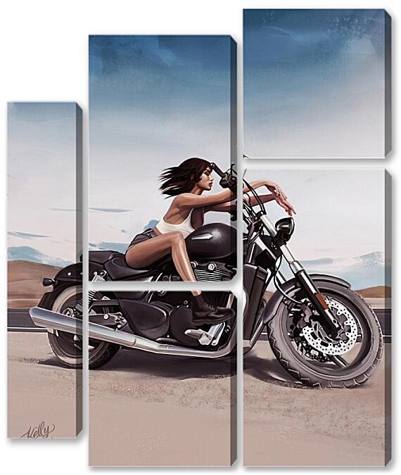 Модульная картина - Девушка на мотоцикле арт