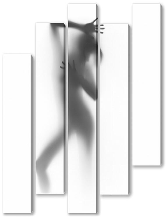 Модульная картина - Силуэт девушки за стеклом №1