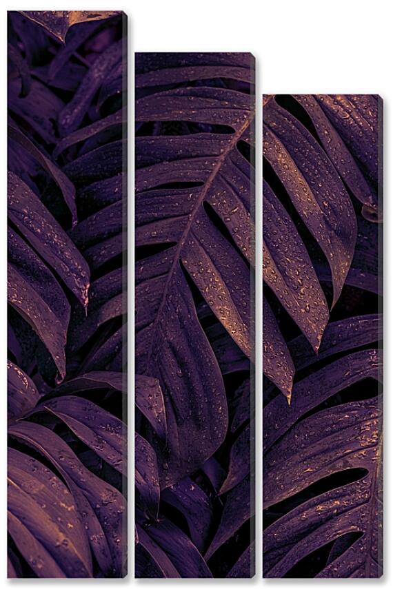 Модульная картина - Тропические листья неон