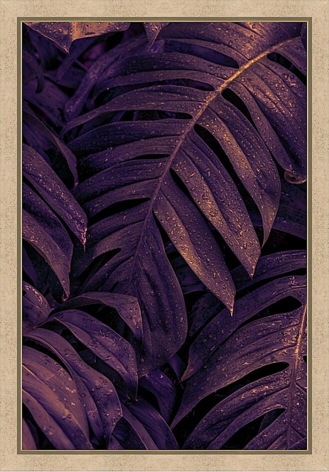 Картина - Тропические листья неон