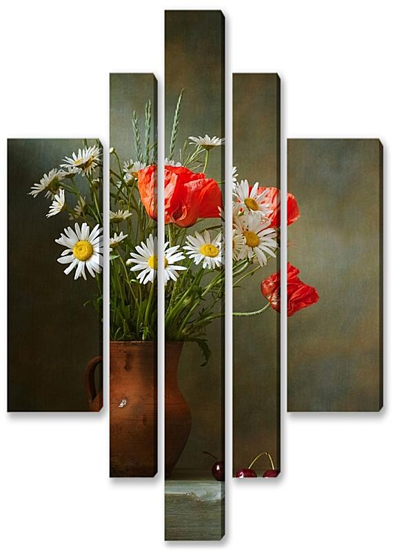 Модульная картина - Фотонатюрморты маки и ромашки