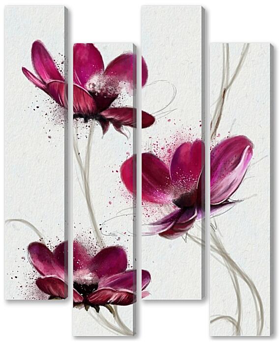 Модульная картина - Скинали абстракция цветы