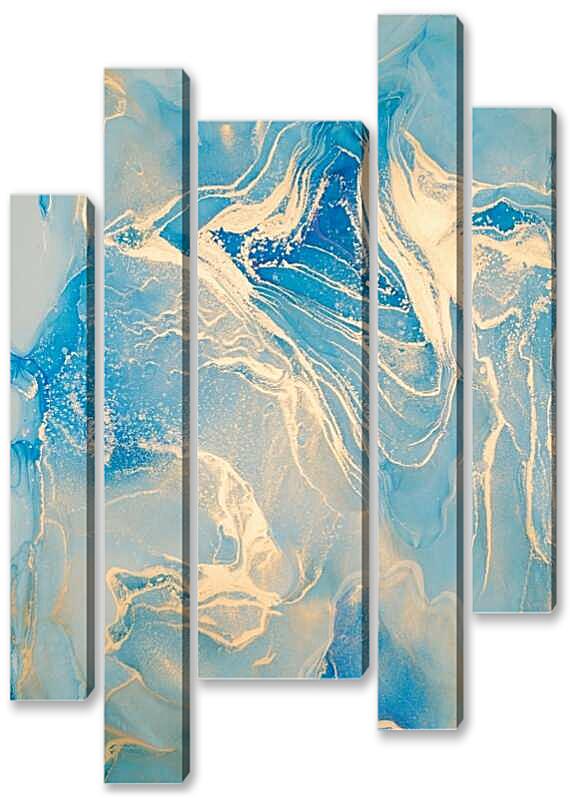 Модульная картина - Голубой мрамор с золотом