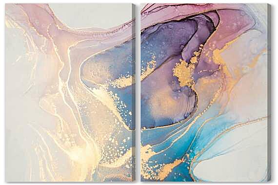 Модульная картина - Акварельные разводы с золотом