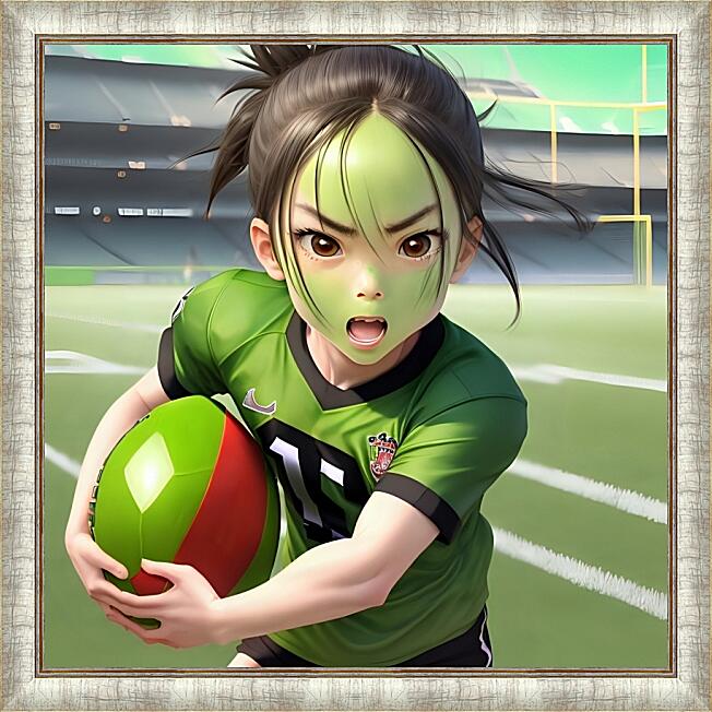 Картина - Девочка с зеленым лицом играет в футбол