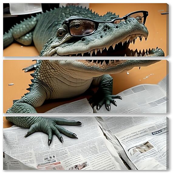 Модульная картина - Крокодил в очках читает газету