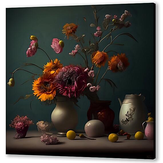 Картина маслом - Натюрморт с цветами и кувшином