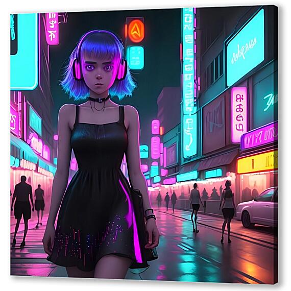 Постер (плакат) - Девушка в летнем платье, киберпанк