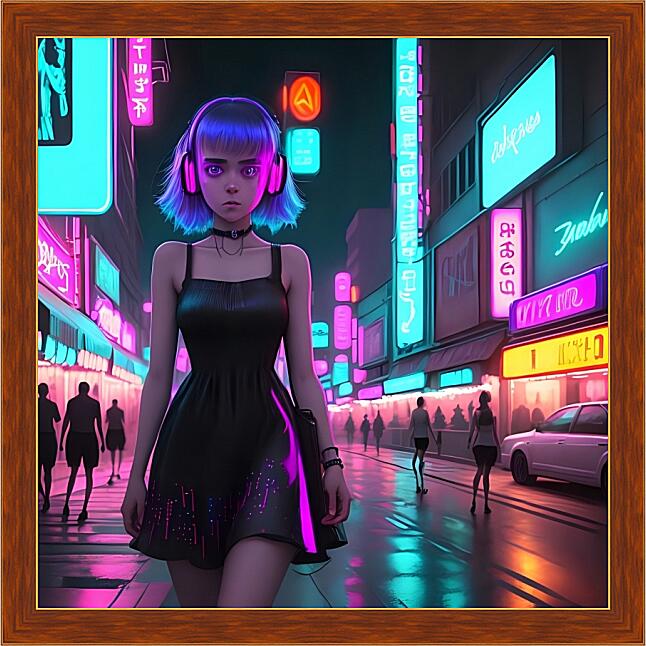 Картина - Девушка в летнем платье, киберпанк
