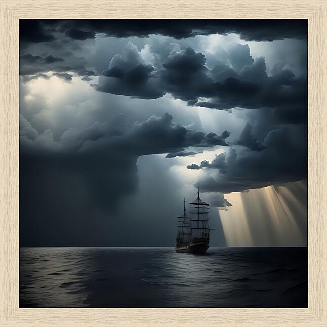 Картина - Корабль в море и тучи