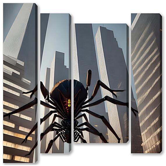 Модульная картина - Большой паук и многоэтажки