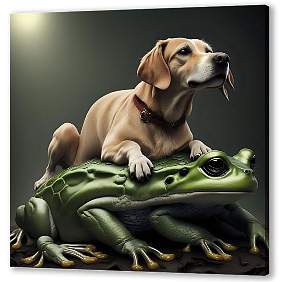 Постер (плакат) - Собака на огромной лягушке