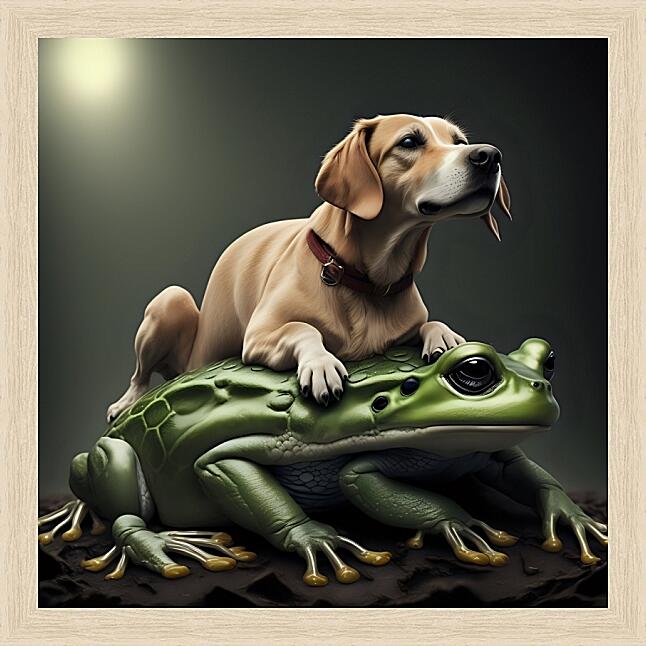 Картина - Собака на огромной лягушке