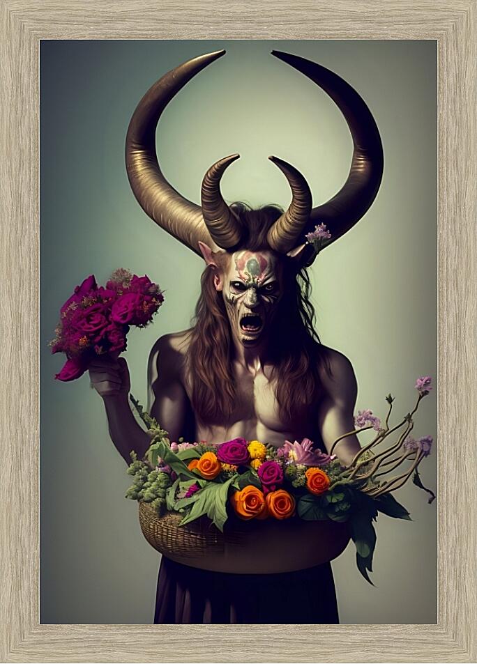 Картина - Демон держит корзину с цветами