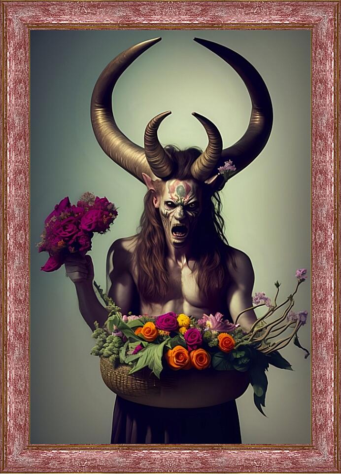 Картина - Демон держит корзину с цветами