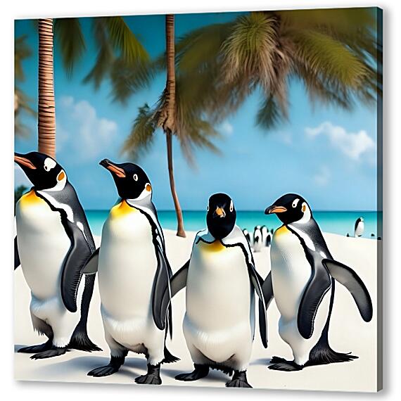 Картина маслом - Пингвины на пляже