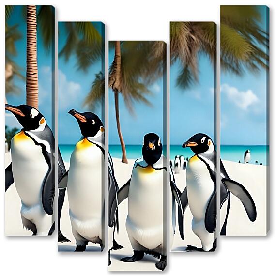 Модульная картина - Пингвины на пляже