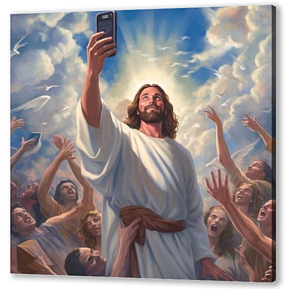 Картина маслом - Иисус с телефоном
